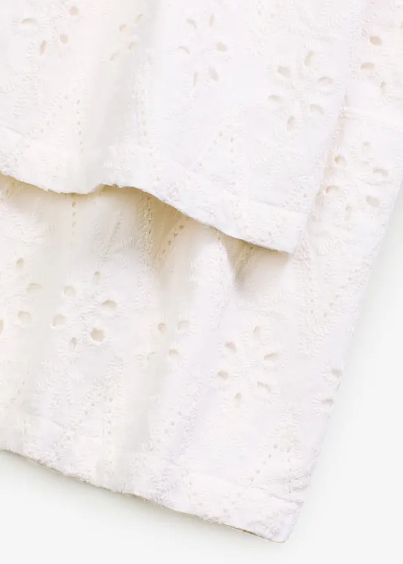 Culotte kalhoty z materiálu s dírkovanou výšivkou, bonprix
