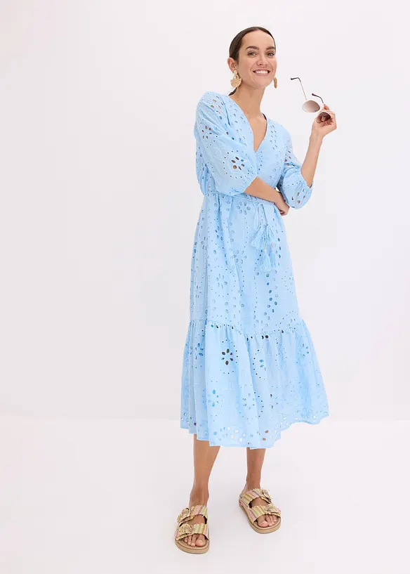 Midi šaty s dírkovanou výšivkou, bonprix