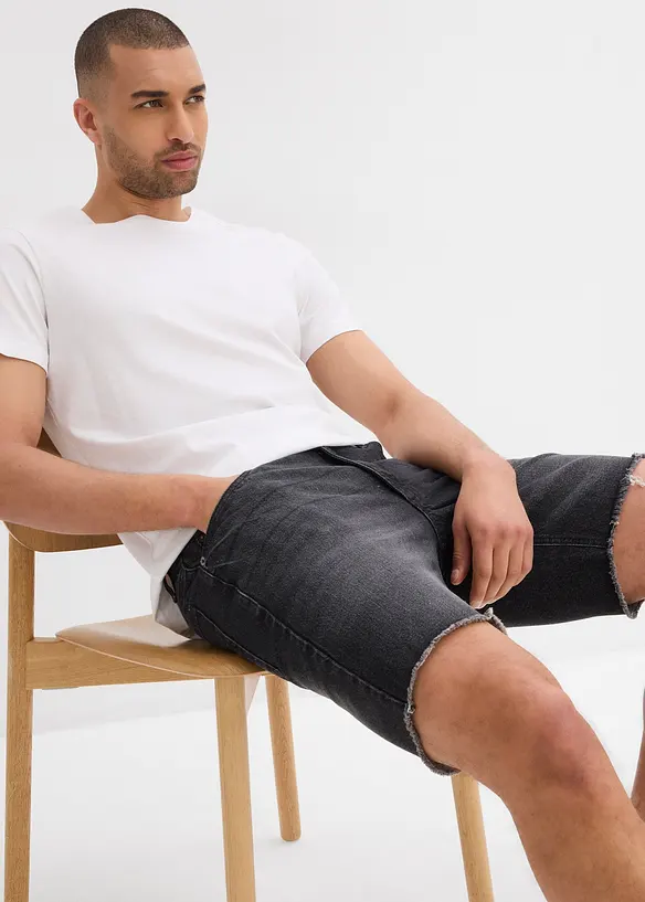 Strečové džínové šortky s nezačištěnými okraji, Relaxed Fit, bonprix