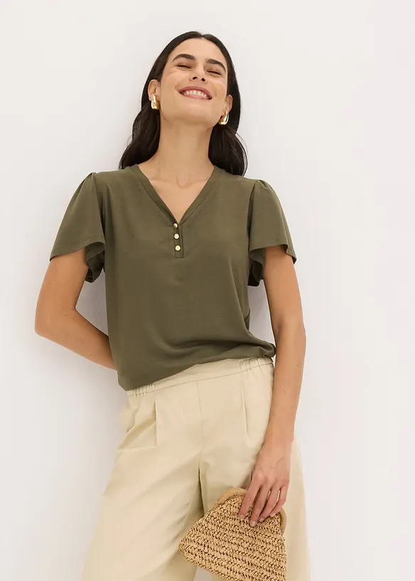 Tričko z viskózy, s knoflíky, bonprix