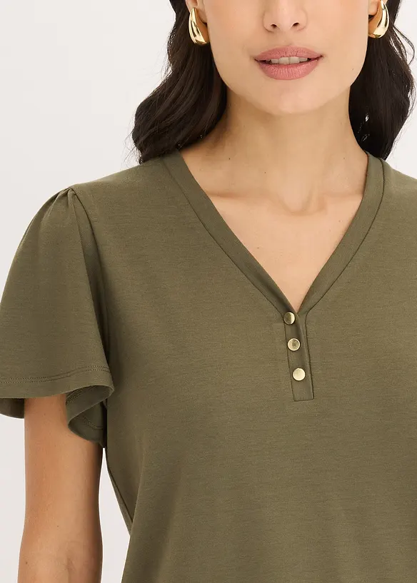 Tričko z viskózy, s knoflíky, bonprix