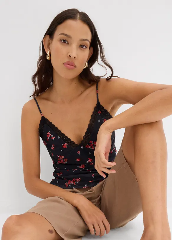 Top s úzkými ramínky, ze síťoviny, bonprix