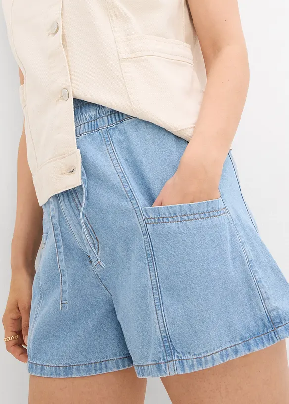 Džínové šortky, High Waist, pohodlný pas, bonprix
