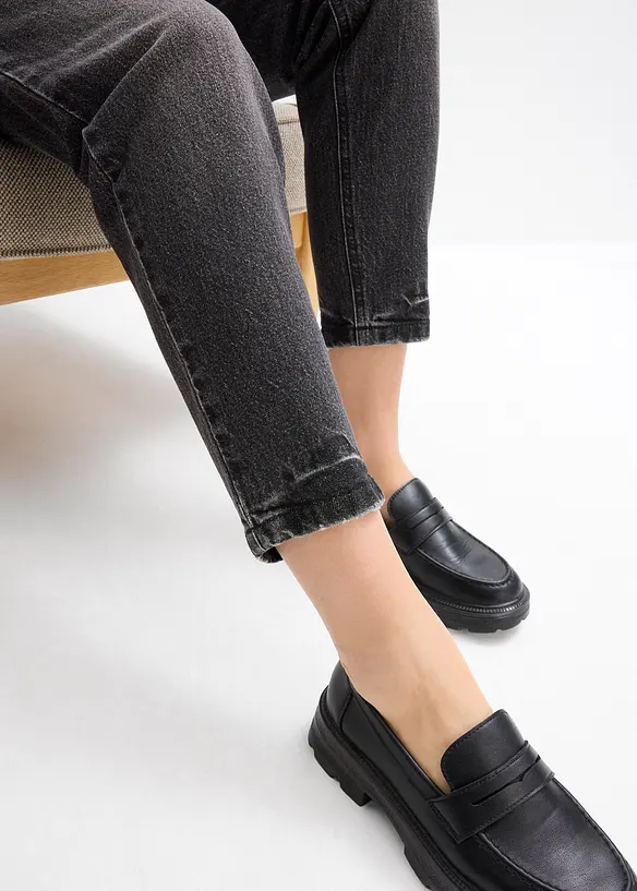 Mom dž&iacute;ny High Waist, mal&yacute; pod&iacute;l streče, zkr&aacute;cen&eacute;, bonprix