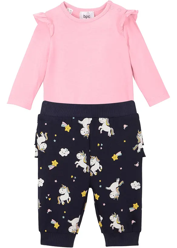 Kojenecké body s dlouhým rukávem + kalhoty (2dílná souprava), organická bavlna, bonprix