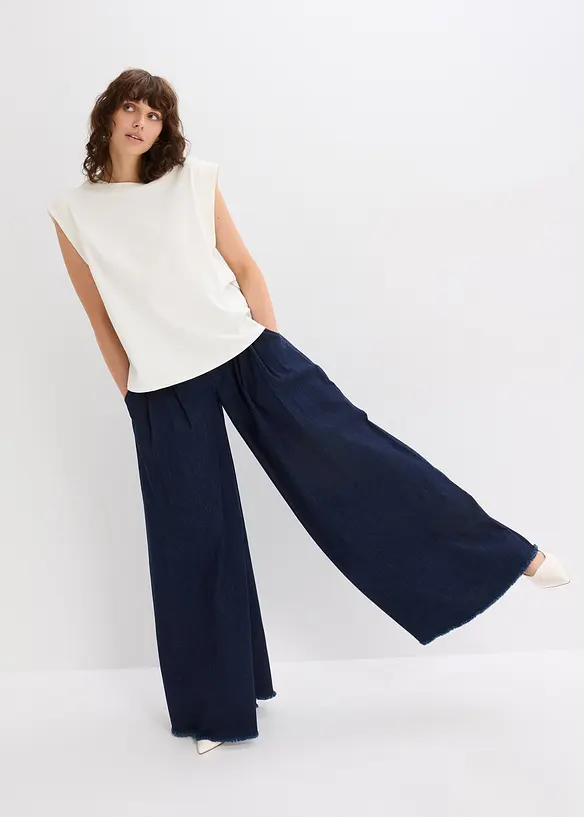 Top s žebrovanou vsadkou na rukávu, bonprix