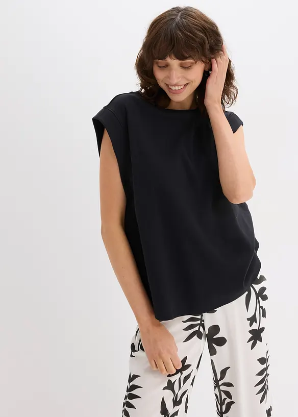 Oversize top se žebrovanou vsadkou na ruk&aacute;vu, bonprix