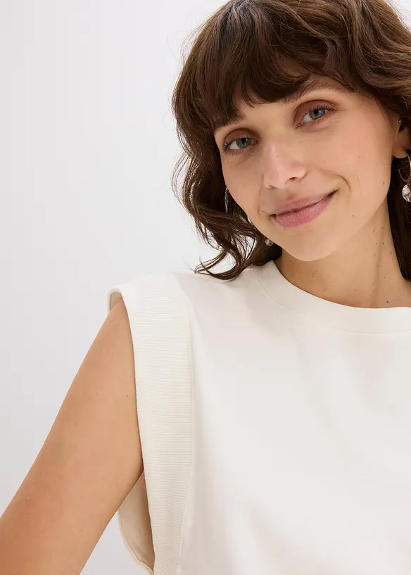 Top s žebrovanou vsadkou na rukávu, bonprix