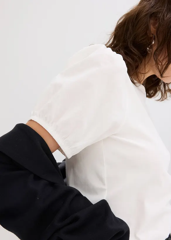 Žerzejové tričko s rukávy z bavlněného popelínu, bonprix