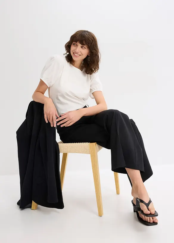 Žerzejové tričko s rukávy z bavlněného popelínu, bonprix