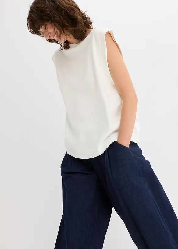 Top s žebrovanou vsadkou na rukávu, bonprix