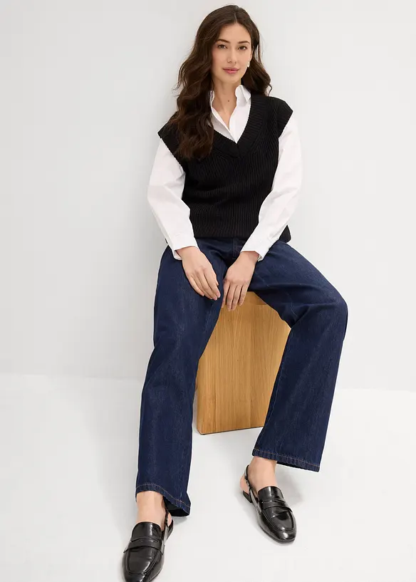 Džíny Straight, High Waist, nízký podíl streče, bonprix