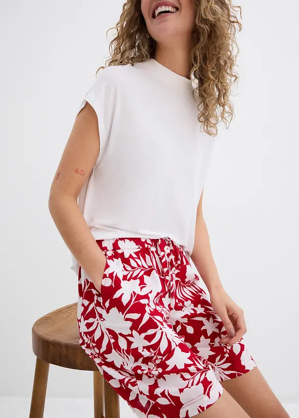 Široké viskózové šortky s pohodlným pasem, High Waist, bonprix