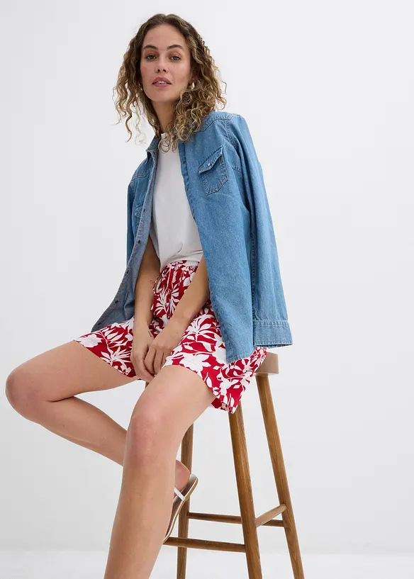 Široké viskózové šortky s pohodlným pasem, High Waist, bonprix