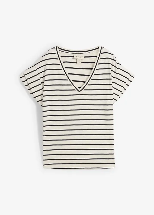 Proužkované tričko s volánovými rukávy, bonprix