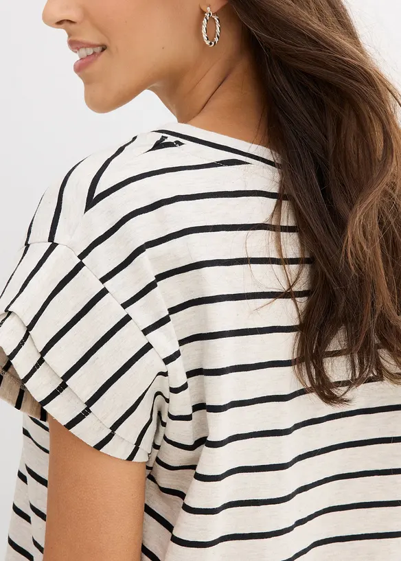 Proužkované tričko s volánovými rukávy, bonprix
