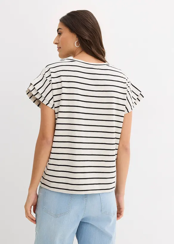 Proužkované tričko s volánovými rukávy, bonprix