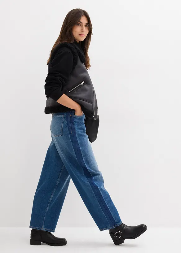 Džíny Barrel, High Waist, zkrácené, bonprix