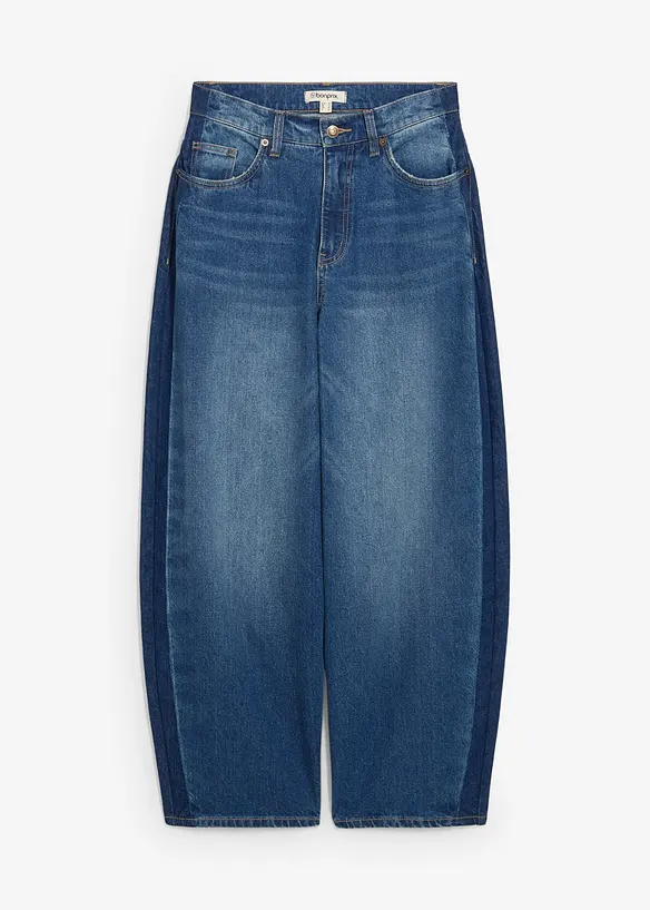 Džíny Barrel, High Waist, zkrácené, bonprix