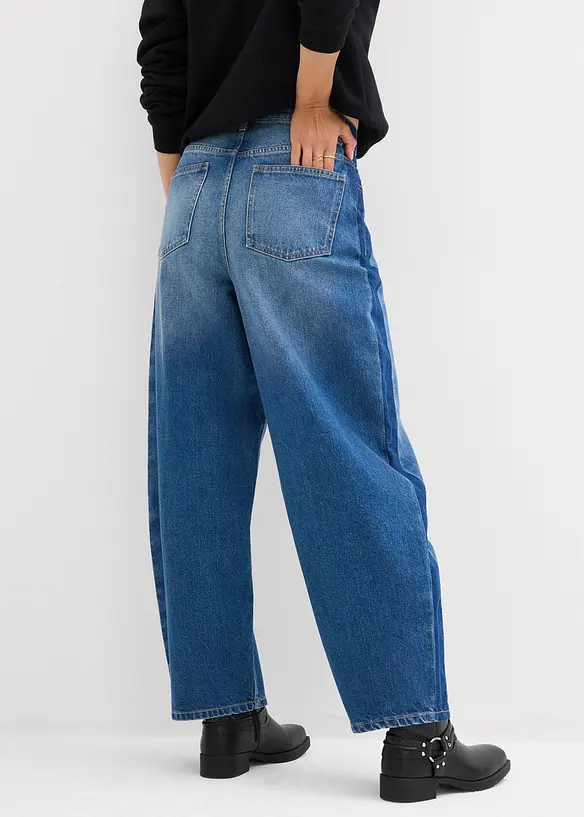Džíny Barrel, High Waist, zkrácené, bonprix