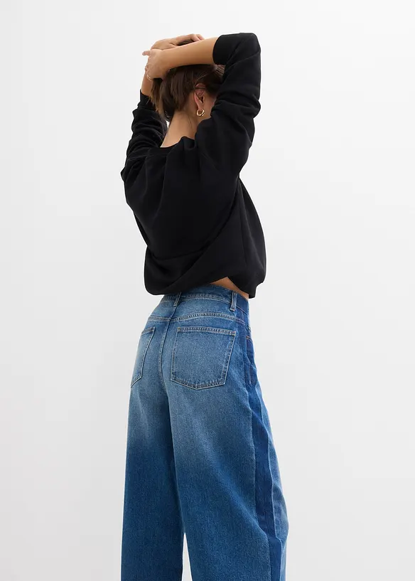 Džíny Barrel, High Waist, zkrácené, bonprix