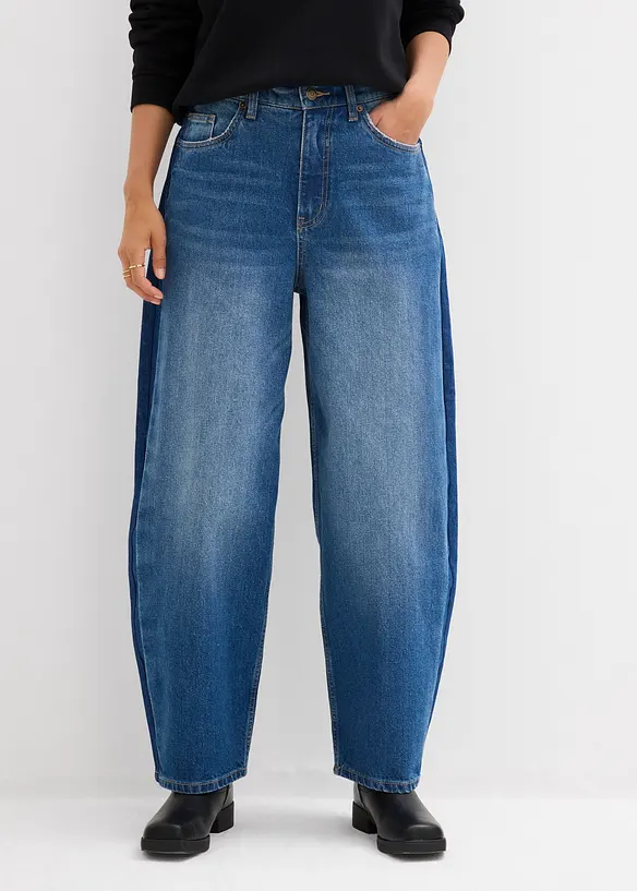 Džíny Barrel, High Waist, zkrácené, bonprix