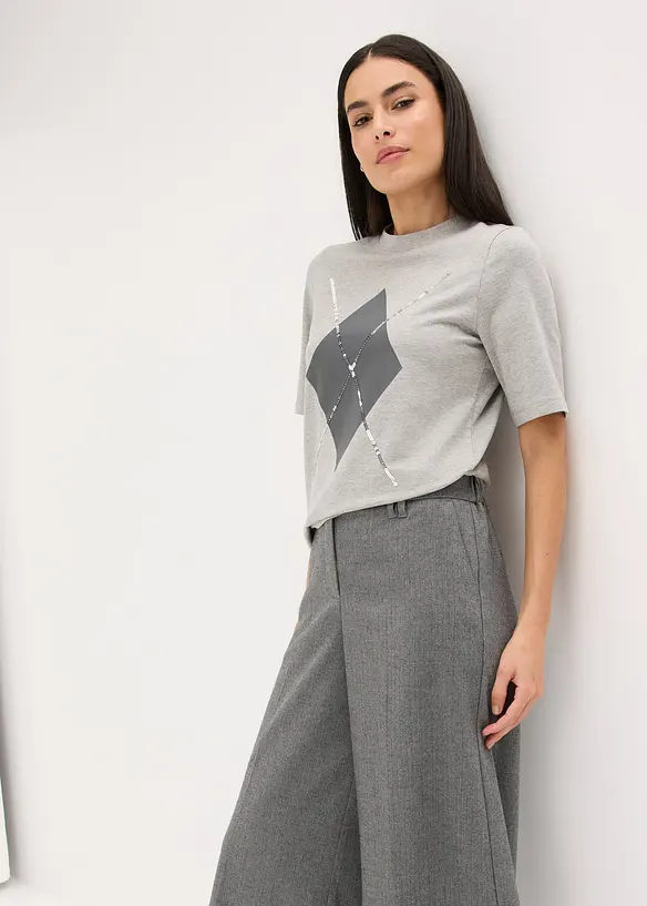 Triko s polodlouhým rukávem, flitry a potiskem, bonprix