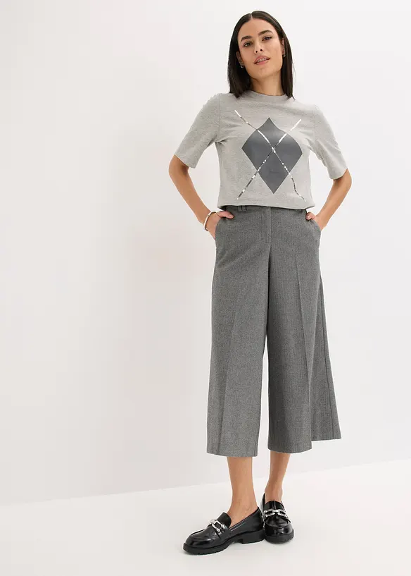 Triko s polodlouhým rukávem, flitry a potiskem, bonprix