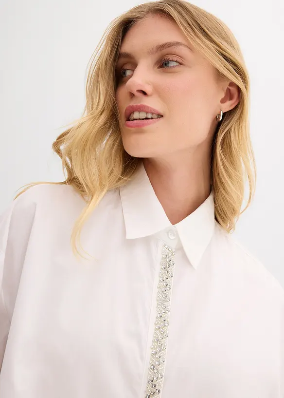 Košilová halenka se štrasovou aplikací, bonprix