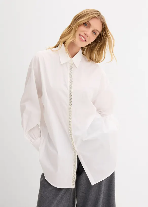 Košilová halenka se štrasovou aplikací, bonprix