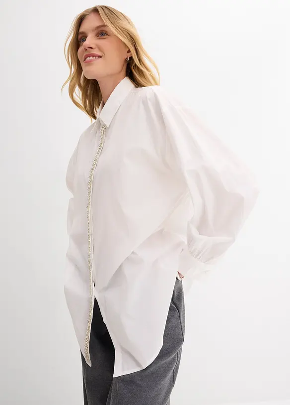 Košilová halenka se štrasovou aplikací, bonprix