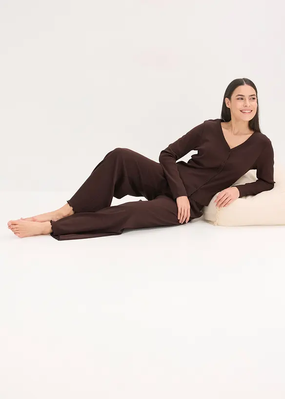 Pyžamo z žebrovaného materiálu, s knoflíkovou lištou, bonprix