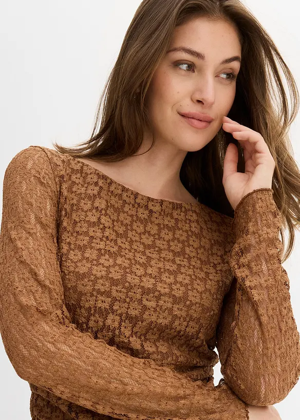 Tričko s dlouh&yacute;m ruk&aacute;vem, z krajky, bonprix