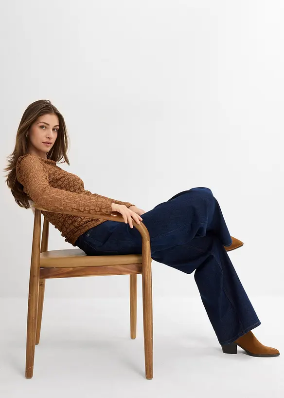 Tričko s dlouh&yacute;m ruk&aacute;vem, z krajky, bonprix