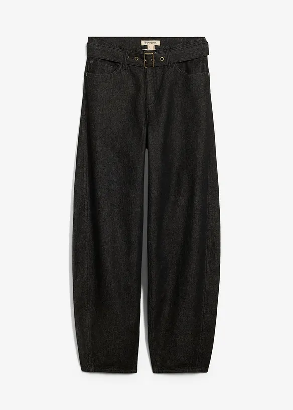 Džíny Barrel s páskem, Mid Waist, bonprix