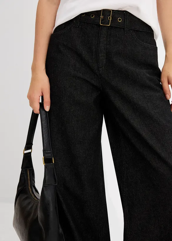 Džíny Barrel s páskem, Mid Waist, bonprix