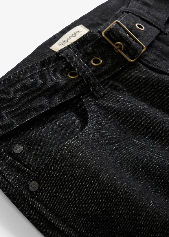 Džíny Barrel s páskem, Mid Waist, bonprix