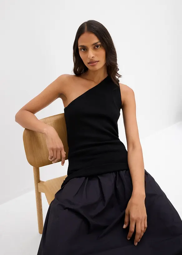 Pletený top s odhaleným ramenem, z viskózové směsi, bonprix