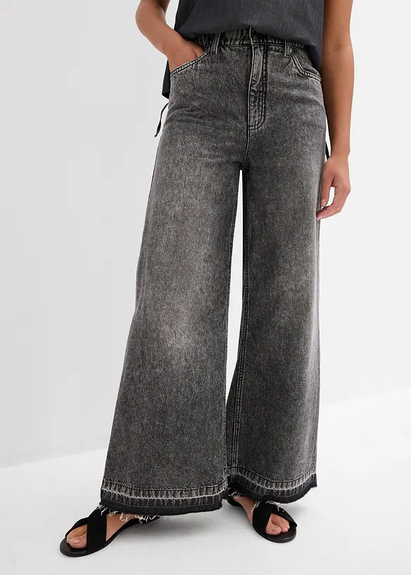Džíny Wide Leg, High Waist, zkrácené, bonprix