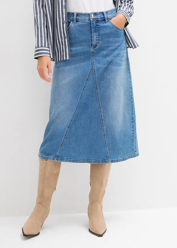 Strečová džínová sukně, High Waist, bonprix