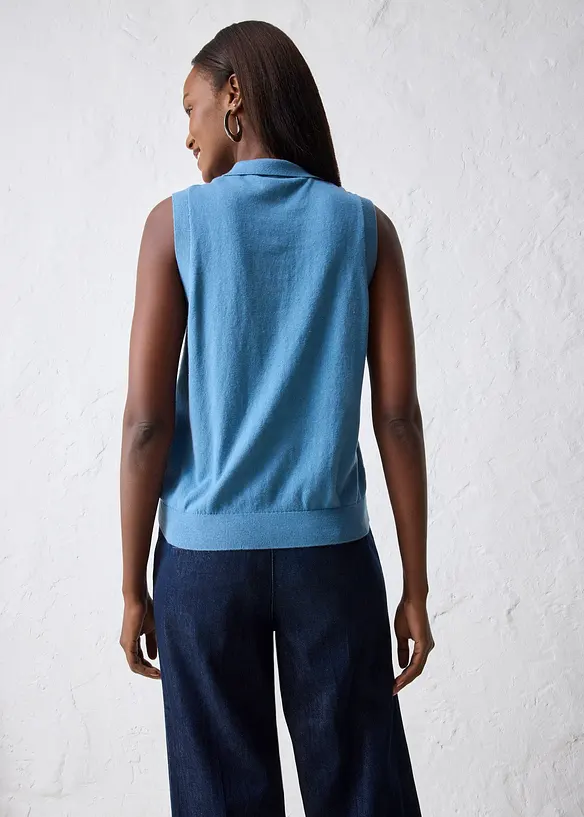 Top z jemného úpletu, s podílem hedvábí a pólo límečkem, bonprix