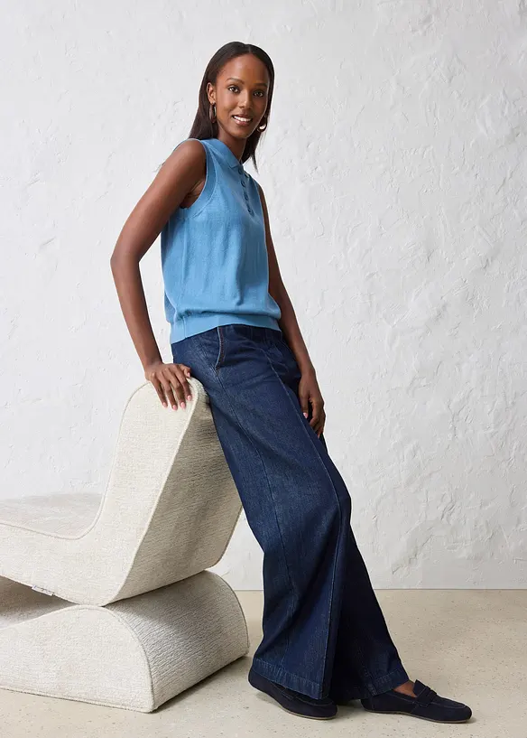 Top z jemného úpletu, s podílem hedvábí a pólo límečkem, bonprix