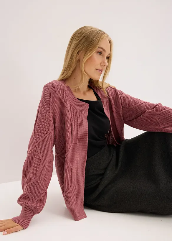 Pletený kabátek s copánkovým vzorem, bonprix