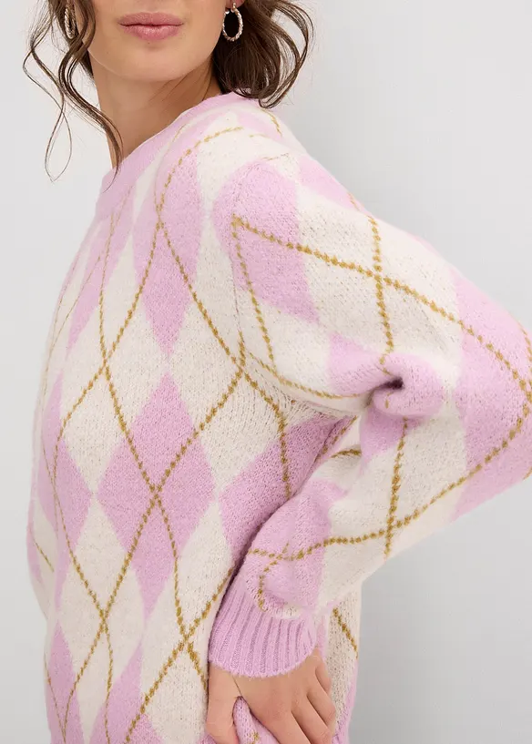 Svetr z jemné pleteniny s kostkovaným vzorem, bonprix