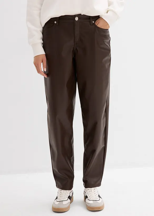 Kalhoty z umělé kůže, střih Barrel, Mid Waist, bonprix