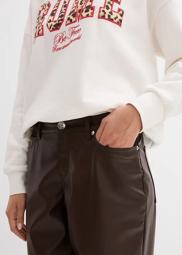 Kalhoty z umělé kůže, střih Barrel, Mid Waist, bonprix