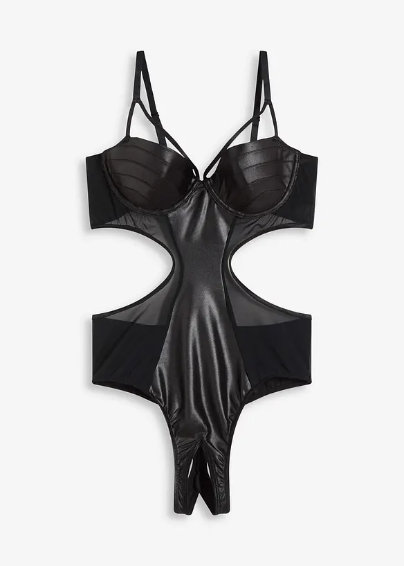 Body tanga ouvert z materiálu s mokrou úpravou, bonprix