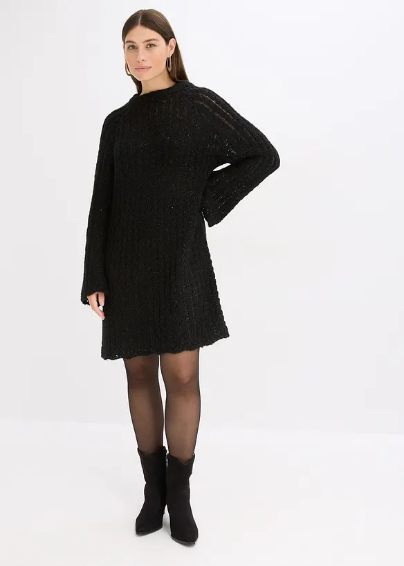 Pletené minišaty se saténovou mašlí a lehkou průhledností, bonprix
