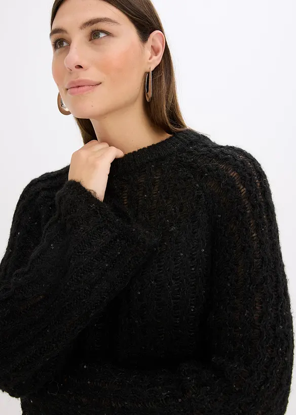 Pletené minišaty se saténovou mašlí a lehkou průhledností, bonprix