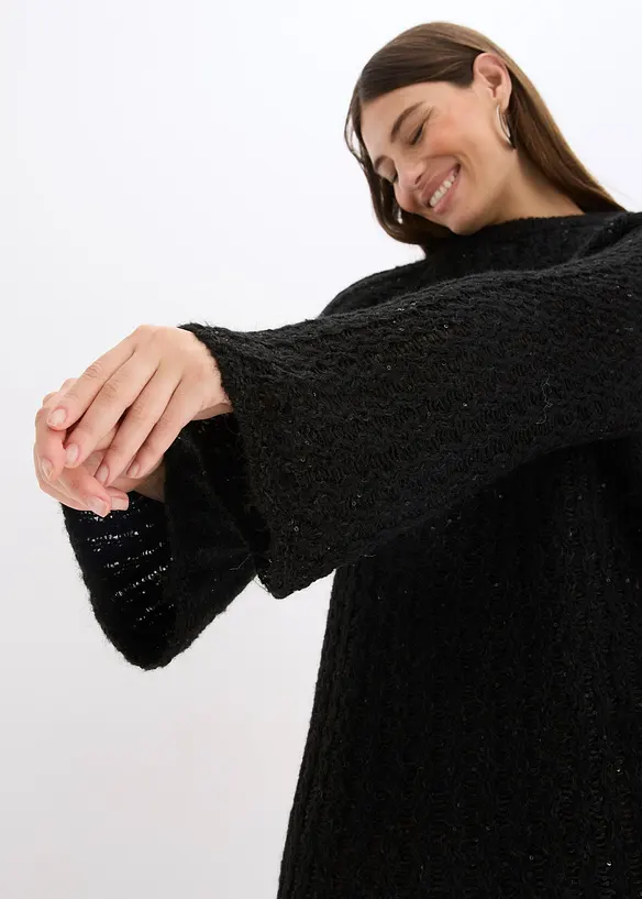 Pletené minišaty se saténovou mašlí a lehkou průhledností, bonprix